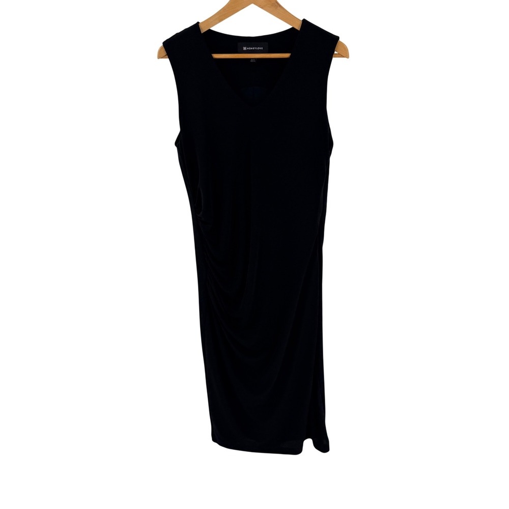 Honeylove Riva Ruched Midi Dress Black XL Sleeveless V-Neck LBD Night Out Shape